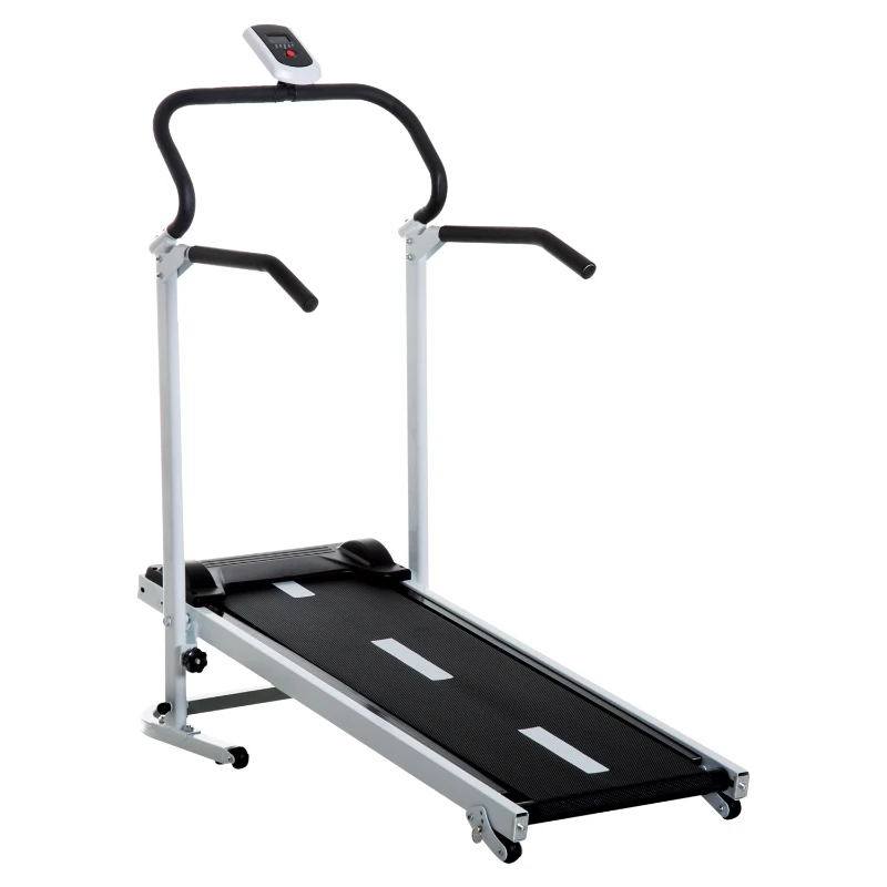 HOMCOM Twin Flywheel Folding  Manual Treadmill for Home Gym-Black/White