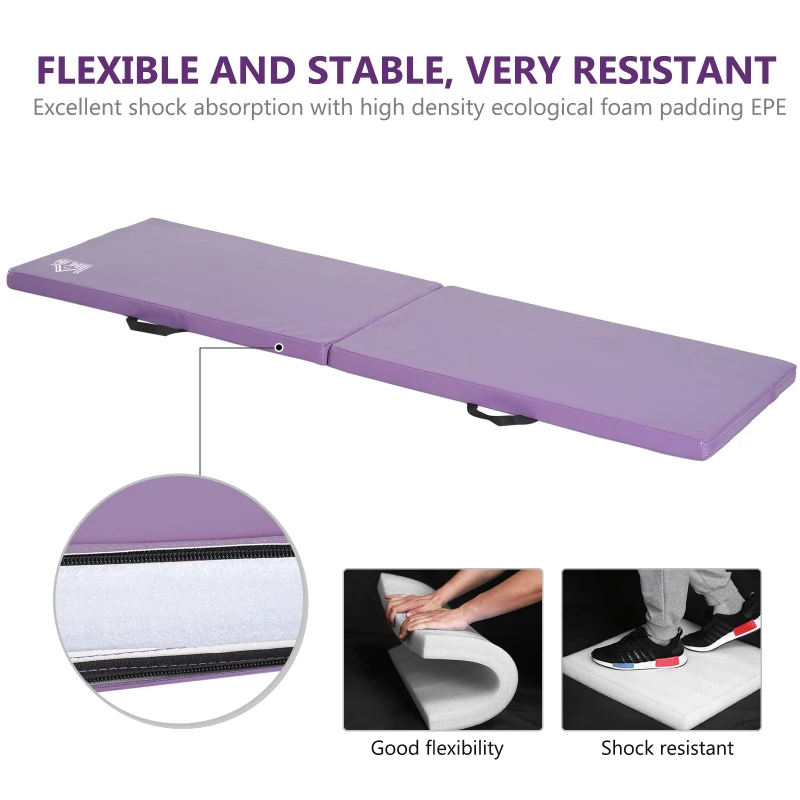 HOMCOM 6FT Polyethylene Foam Folding Exercise Mat w/ Handles Purple
