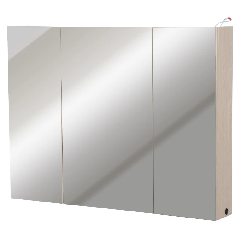 Kleankin Wall-Mount Bathroom Triple Door Cabinet, 90Wx68Hx13.5T cm-White/Oak Colour