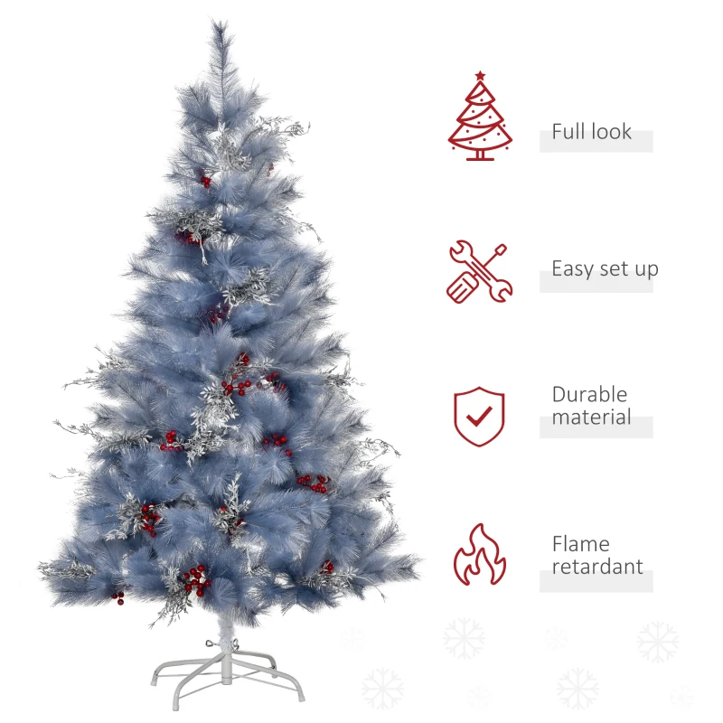 HOMCOM Indoor Christmas Tree Artificial Berry Snow Xmas Decoration with Metal Stand and 222 Tips (5FT(150CM))