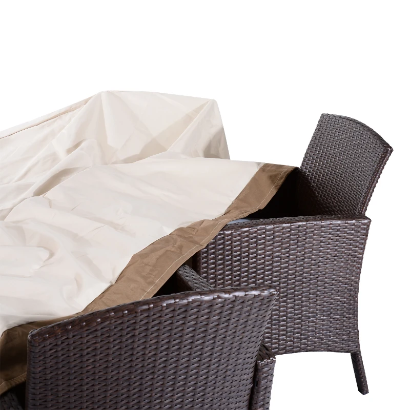 Outsunny Waterproof Furniture Cover For 7 pcs Table and Chairs Set, 600D Oxford Cloth, 330Lx213Wx58H cm-Beige/Coffee
