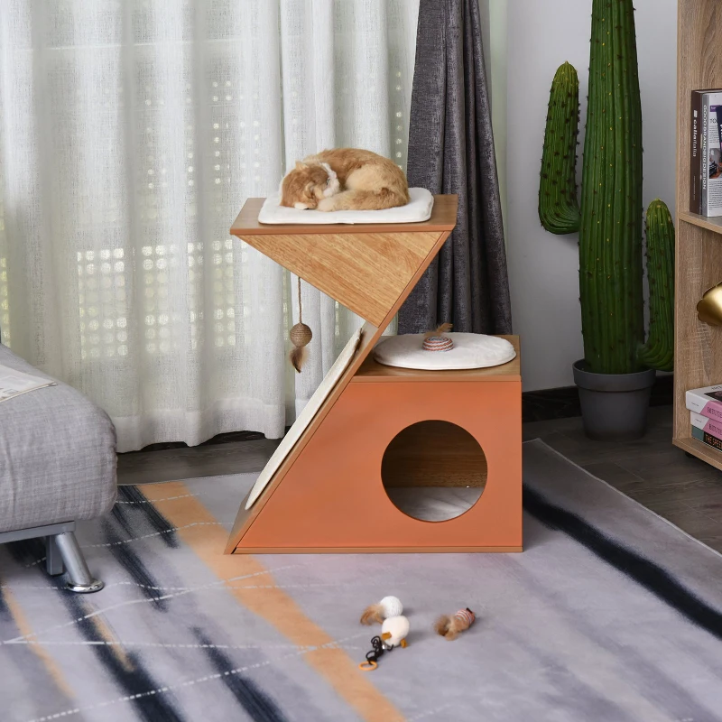 PawHut Cats Z-Shaped MDF House w/ Scratching Strip Orange