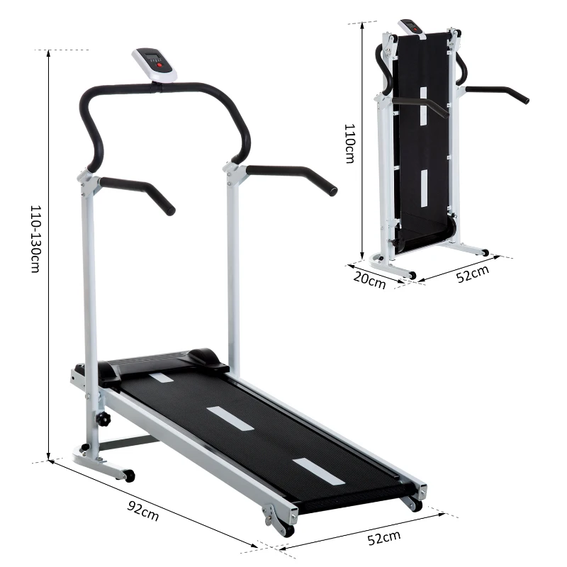HOMCOM Twin Flywheel Folding  Manual Treadmill for Home Gym-Black/White