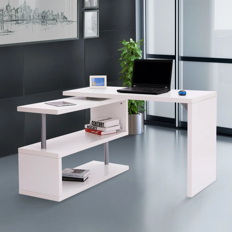 Homcom Bureau Informatique en Métal Chromé Blanc 255,5 x 94 x 31 cm