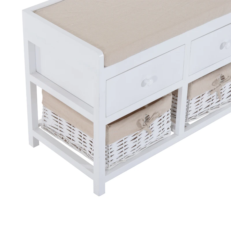 HOMCOM 2 Drawer Baskets Storage Unit Bench-White