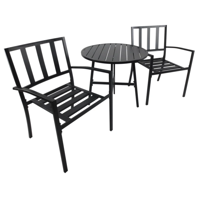Outsunny 3pcs Garden Metal Bistro Set 1 Round Table and 2 Chairs Set Outdoor Patio Dining Furniture Black