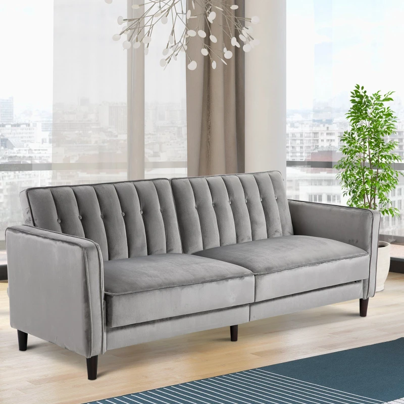 HOMCOM Sofa Bed Adjustable Back Thick Cushions, 205W x 98D x 98Hcm-Grey