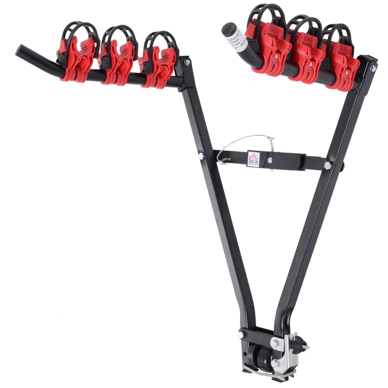 HOMCOM 3-Bike Carrier Rack, Foldable, 66Lx54Wx47H cm-Black/Red