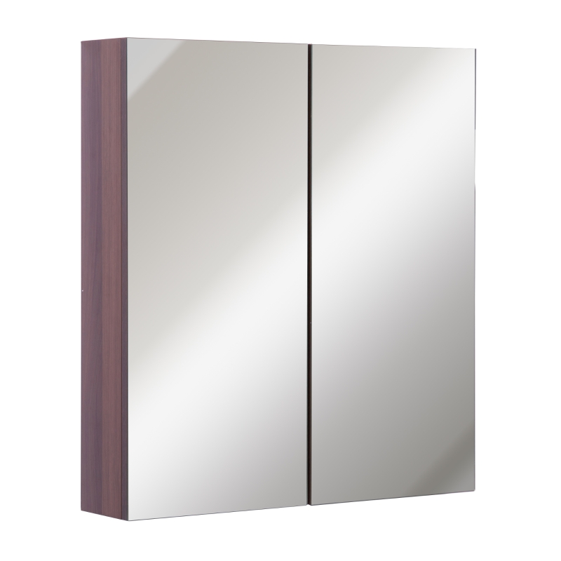 Kleankin Wall-Mount Bathroom LED Mirrored Cabinet, 63Wx68Hx13.5T cm-Light Walnut