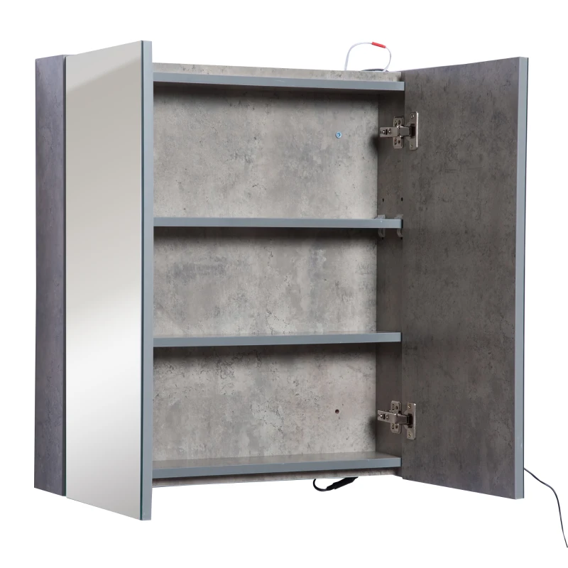 Kleankin Wall-Mount Bathroom LED Mirrored Cabinet, 63Wx68Hx13.5T cm-Cement Grey