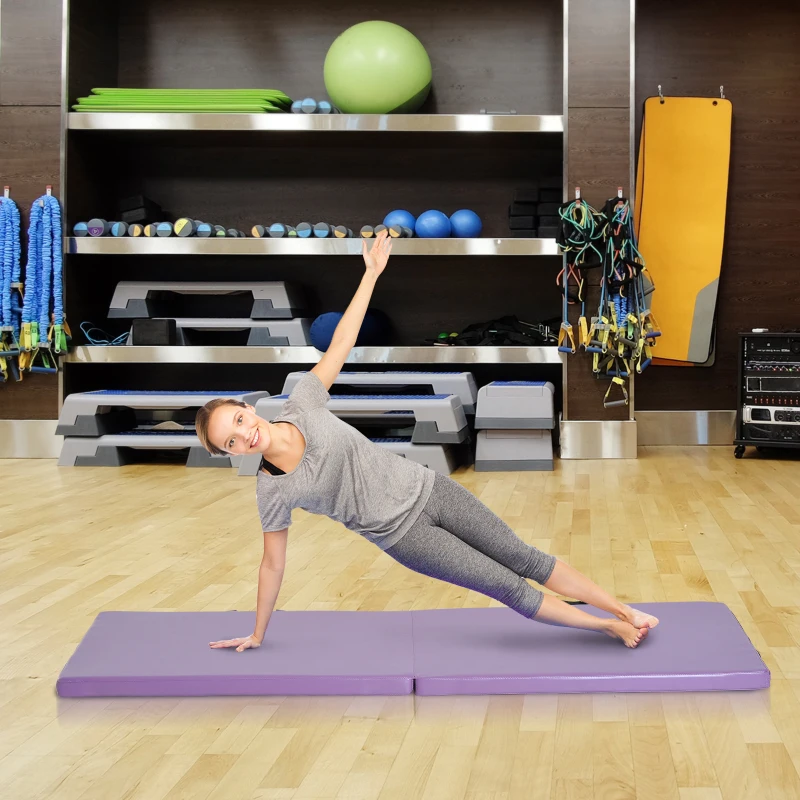 HOMCOM 6FT Polyethylene Foam Folding Exercise Mat w/ Handles Purple