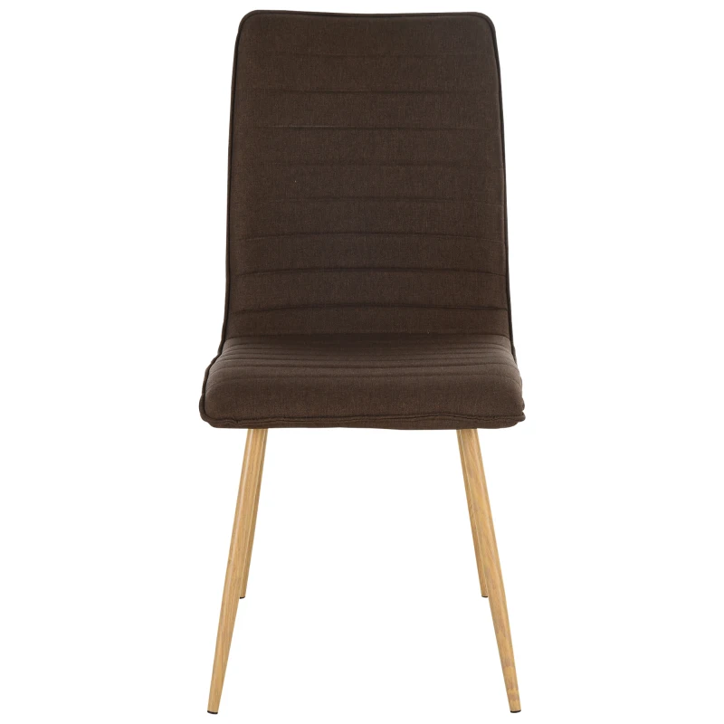 HOMCOM Set of 2 Armless Dining Chairs w/ Metal Frame Linen Upholstery Padding Wood-Effect Legs Foot Pads Simple Modern Style Brown