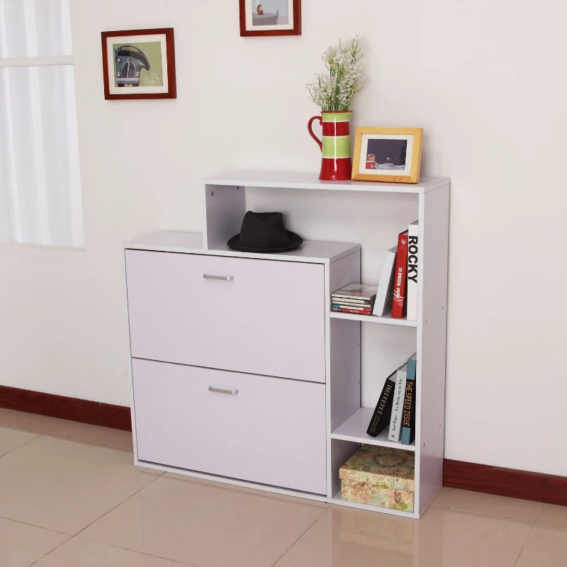 HOMCOM Shoe Cabinet, 2 Drawers/3 Shelfs-White