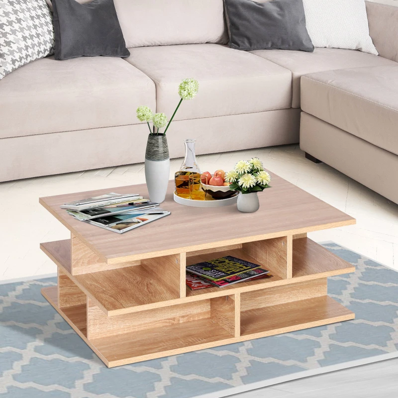 HOMCOM Coffee Table 12 Cubes Square Storage, 70W x 70D x 29Hcm-Oak