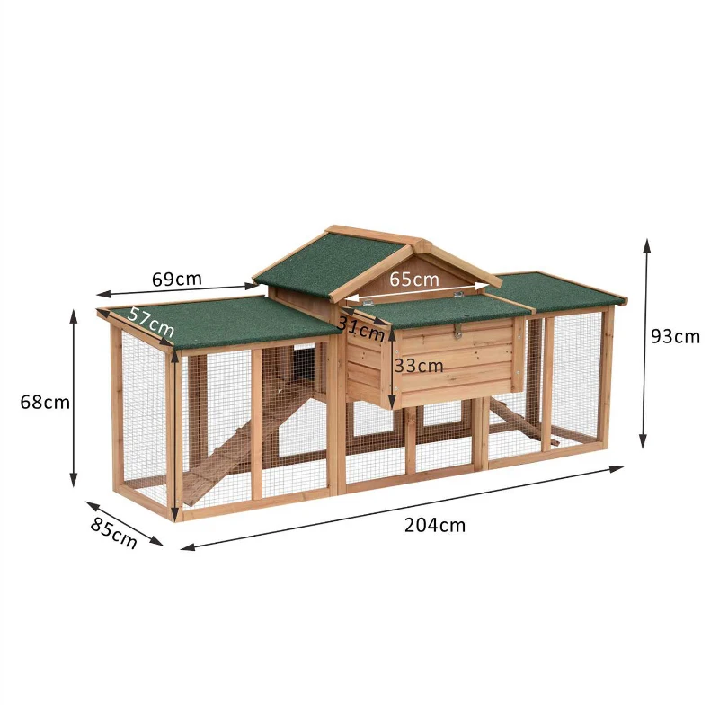 PawHut Poulailler Clapier Type Chalet en Bois Marron 124 x 22 x 64 cm