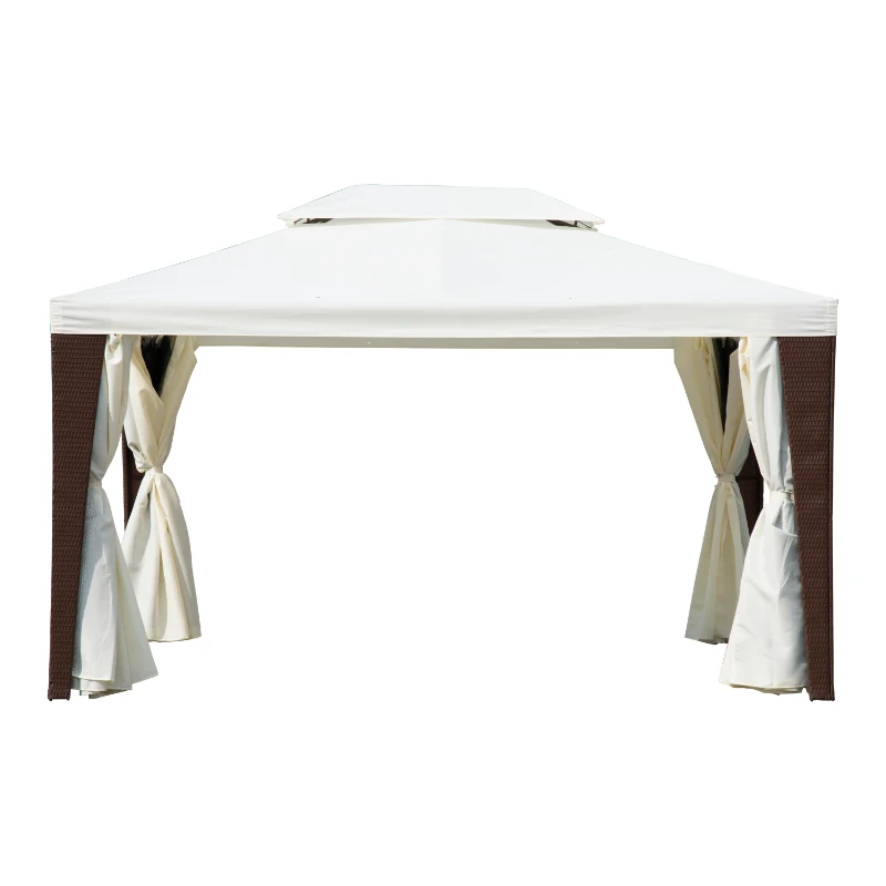 Outsunny Rattan Gazebo Tent, 3x4 m-Light Coffee