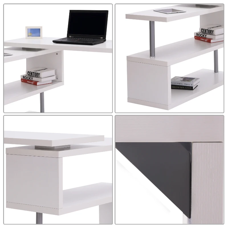 Homcom Bureau Informatique en Métal Chromé Blanc 255,5 x 94 x 31 cm