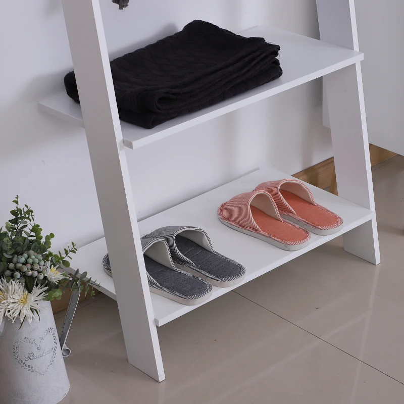 HOMCOM 3-Tier Ladder Clothes Rack W/4 Hooks-White