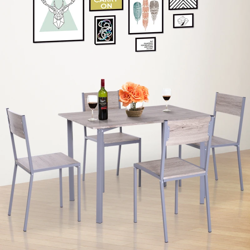 HOMCOM 5 Pcs Dining Set, MDF/Steel- Natural Wood/Grey Colour