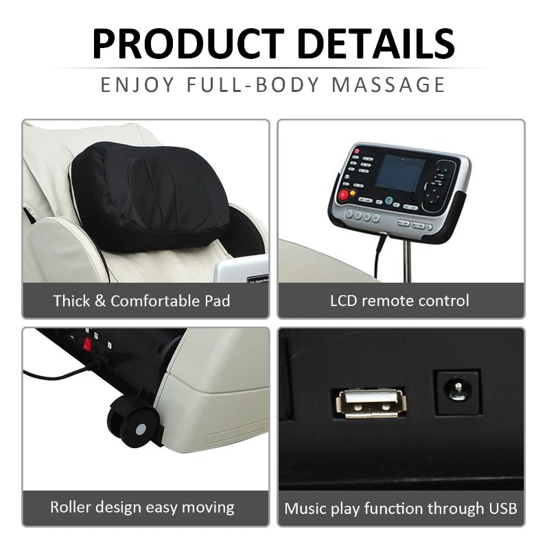 HOMCOM Electric Full Body Massage Chair Recliner, Zero Gravity-Cream