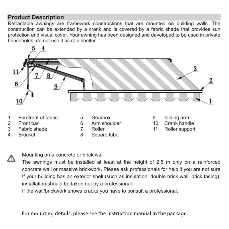Outsunny 4x2.5 m Half cassette manual Rectangle Awning W/ Fixings and Winding Handle-Green