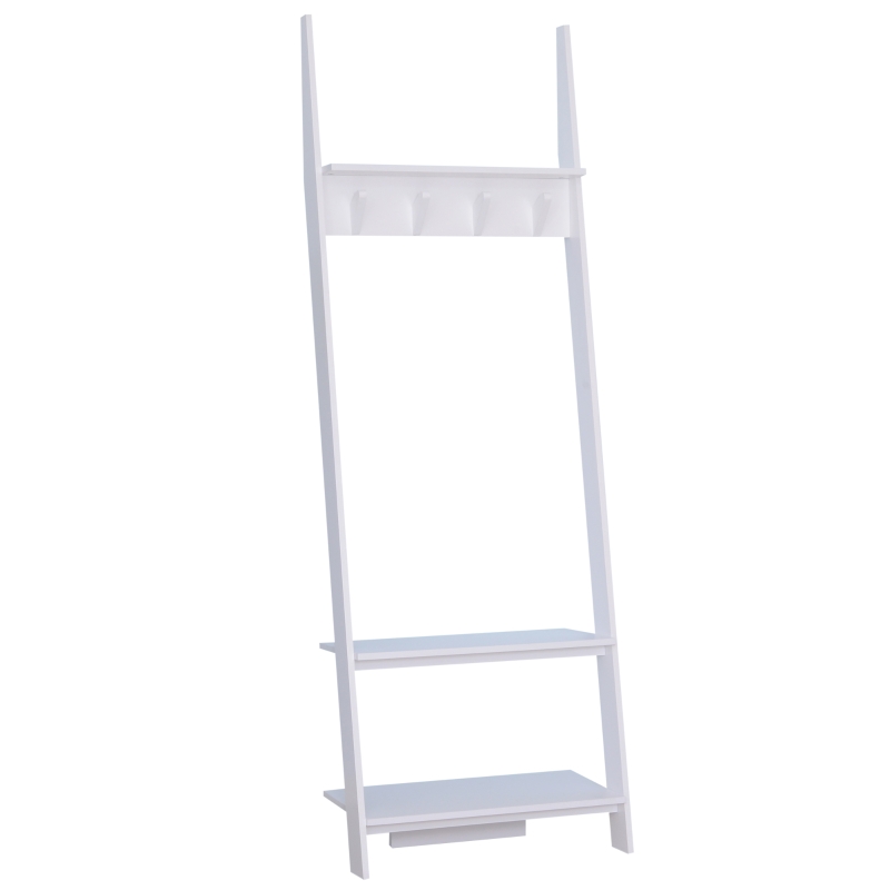 HOMCOM 3-Tier Ladder Clothes Rack W/4 Hooks-White