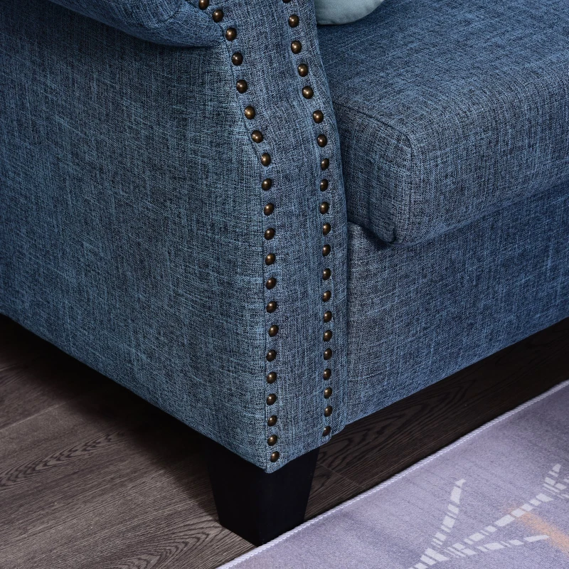 HOMCOM 2-Seater Sofa w/ Storage for Home Living Room Solid Wood Linen 1.5m Blue