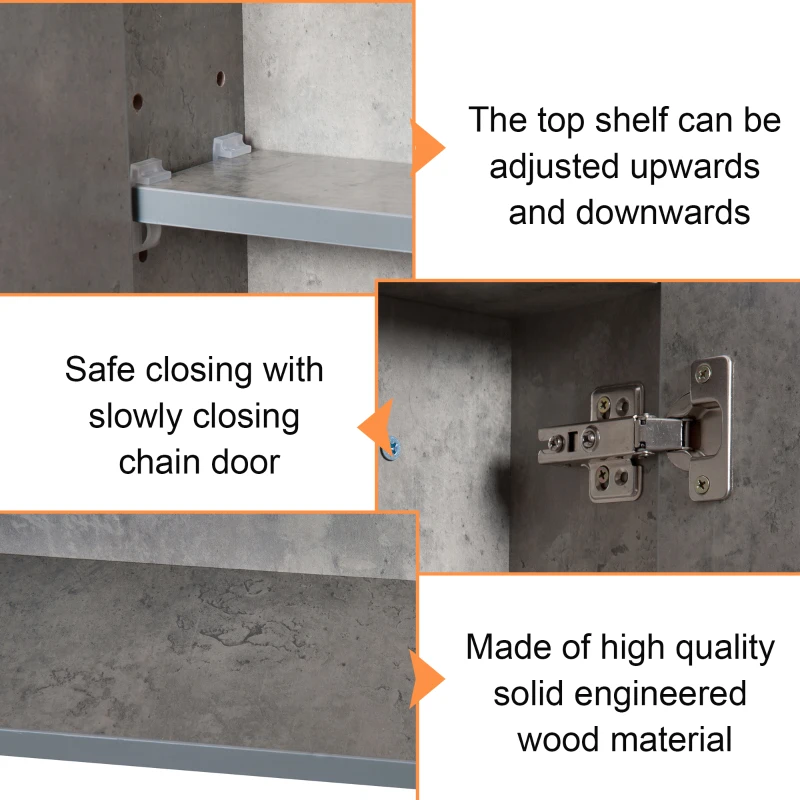 Kleankin Wall-Mount Bathroom LED Mirrored Cabinet, 63Wx68Hx13.5T cm-Cement Grey