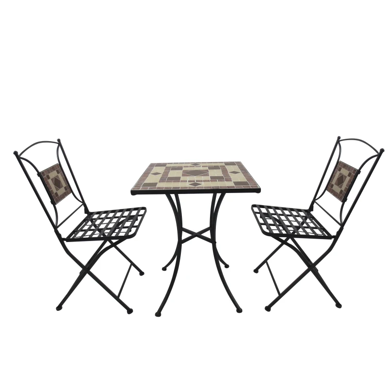 Outsunny 3 Pcs Metal and Mosaic Bistro Set-Orange/Black