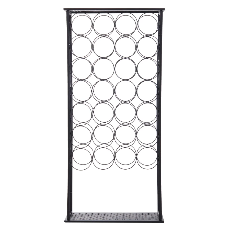 HOMCOM 28 Bottle Wine Rack Metal Storage Unit Bottle Holder Tabletop w/ Top Mesh Tray Black