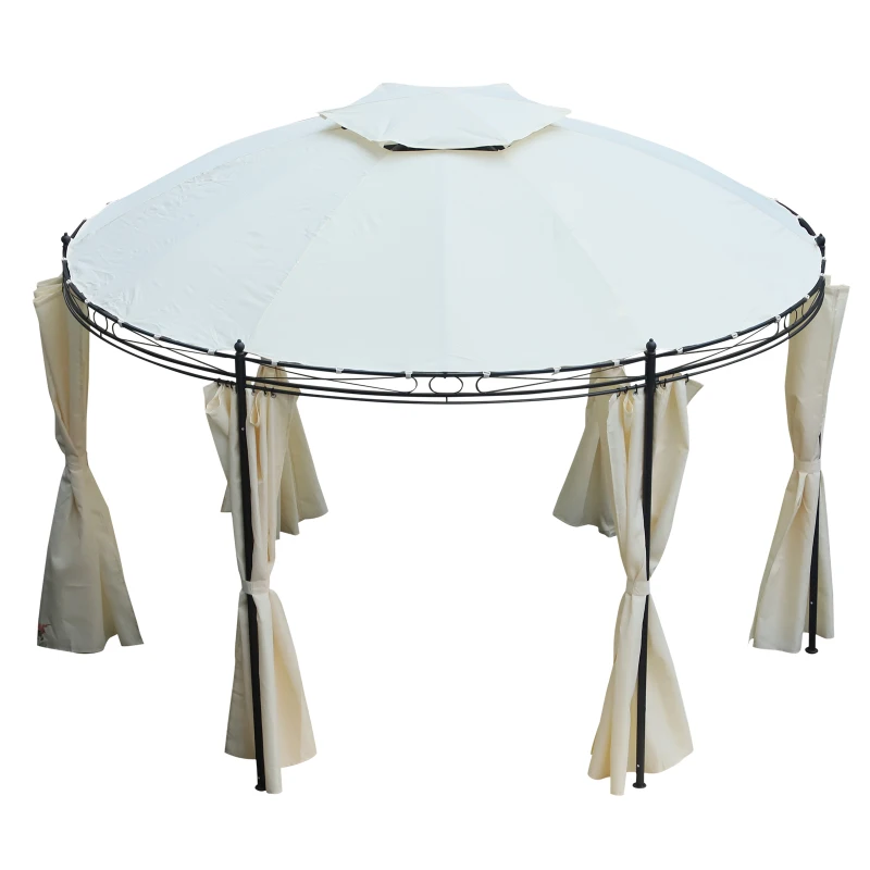 Outsunny 2-Tier Round Roof Gazebo W/Curtain, Φ350 cm, Steel, Polyester-Cream White/Black