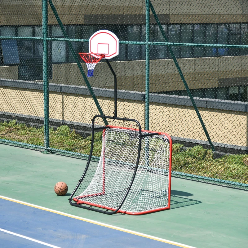 HOMCOM 3-In-1 Football Goal Net, Basketball Hoop, Rebounder Target Netting Teens Adult Practice Play Sports Fun