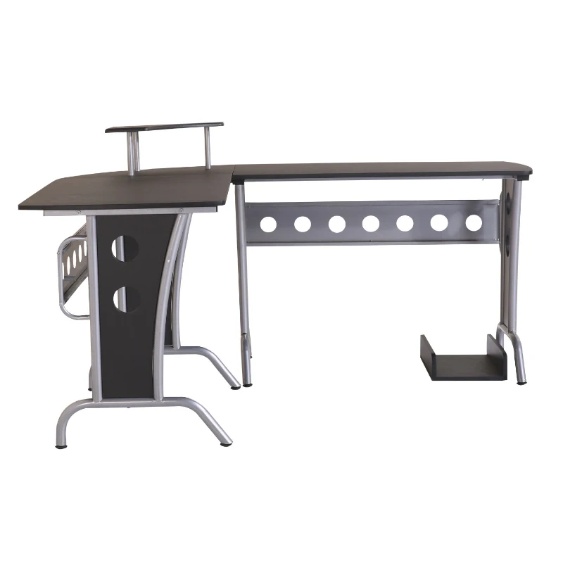HOMCOM MDF L-Shaped Corner Home Office Desk w/ Steel Panels Black