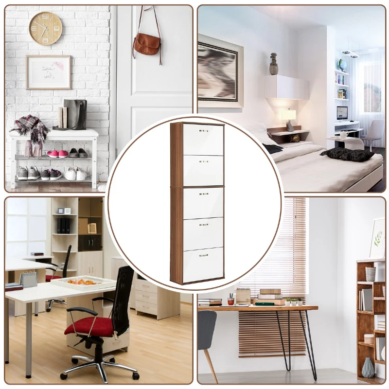 Homcom Armoire à Chaussures Blanc et Marron Foncé 60 x 28 x 189 cm