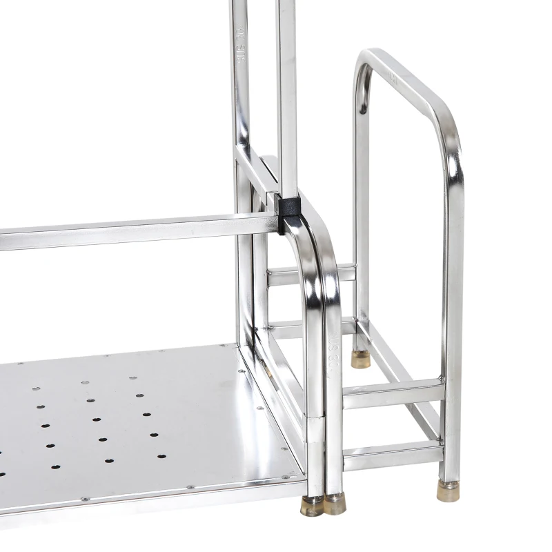 HOMCOM 3-tier Spice Rack Organiser W/6 Hooks-Stainless Steel