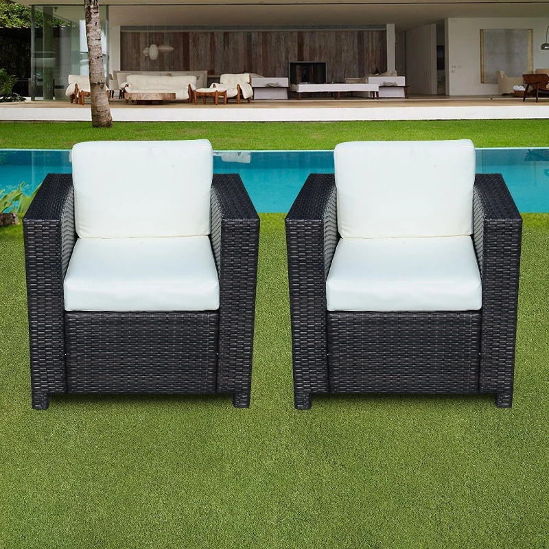 Outsunny 2 Pcs Rattan Single Armchair Set-Mixed Brown