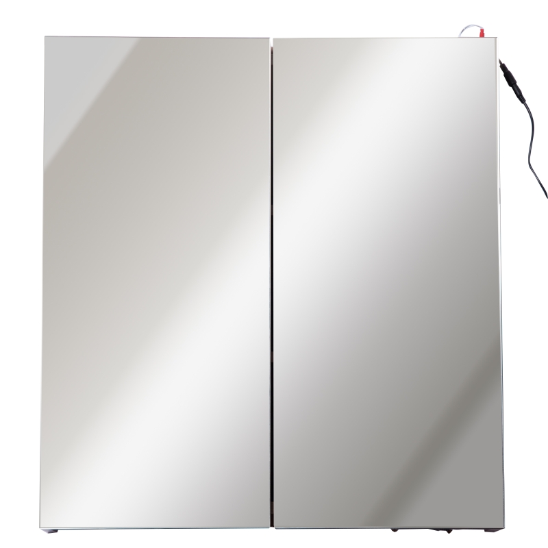 Kleankin Wall-Mount Bathroom LED Mirrored Cabinet, 63Wx68Hx13.5T cm-Light Walnut