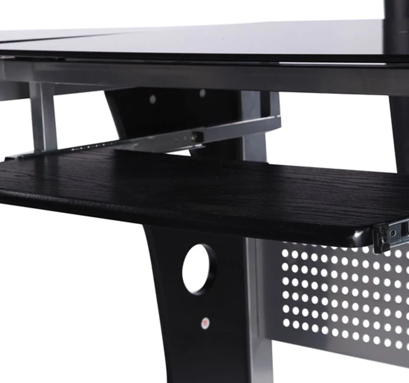HOMCOM Bureau d'Angle en Verre Fumé Trempé Noir