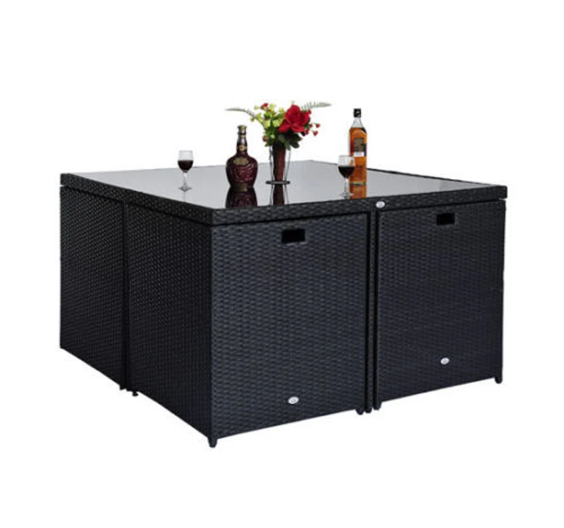 Outsunny 9 Pcs Rattan Dining Set+Free 5 Pcs Bistro Set