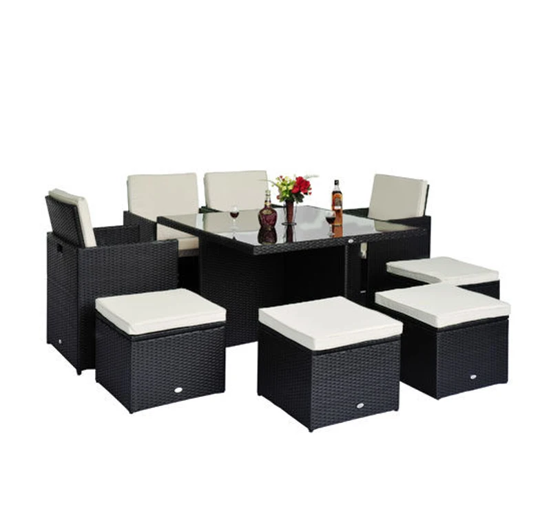 Outsunny 9 Pc Rattan Cube Dining Set-Black