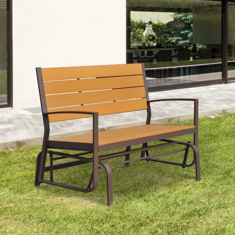 Outsunny Porch 2-Seater Swing Chair- Brown Teak PS Wood