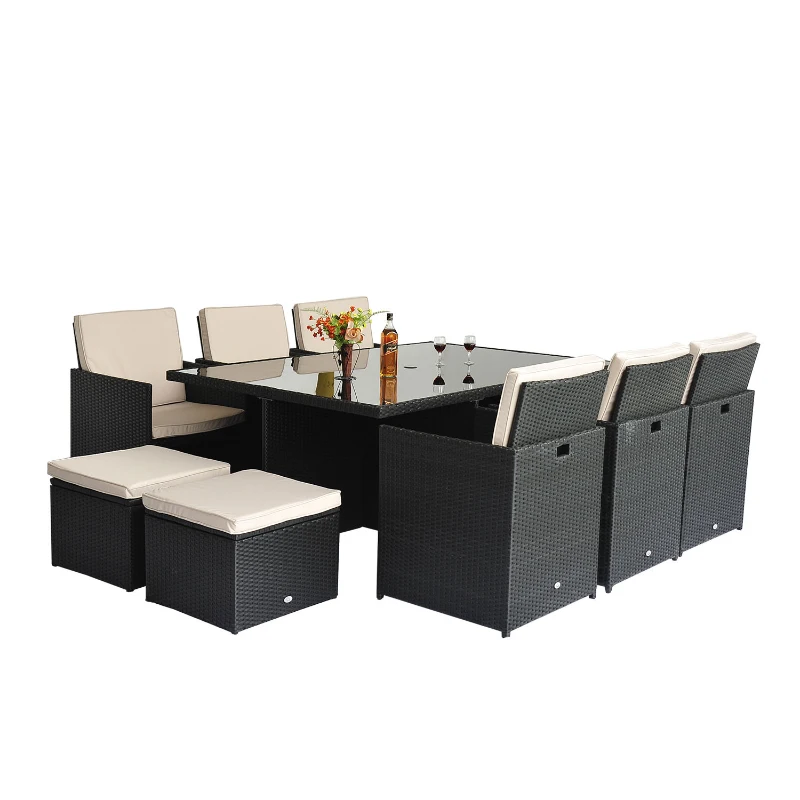 Outsunny 11 PC Rattan Dining Set-Black