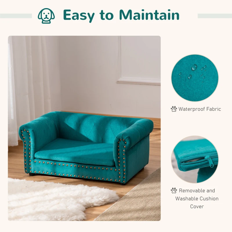 PawHut Dog Sofa with Soft Cushion, Pet Bed Cat Chair Couch with Water Resistant Fabric, Sponge Padded, Washable Cover, Easy Installation, Wooden Legs for Mini Sized Dogs - Green