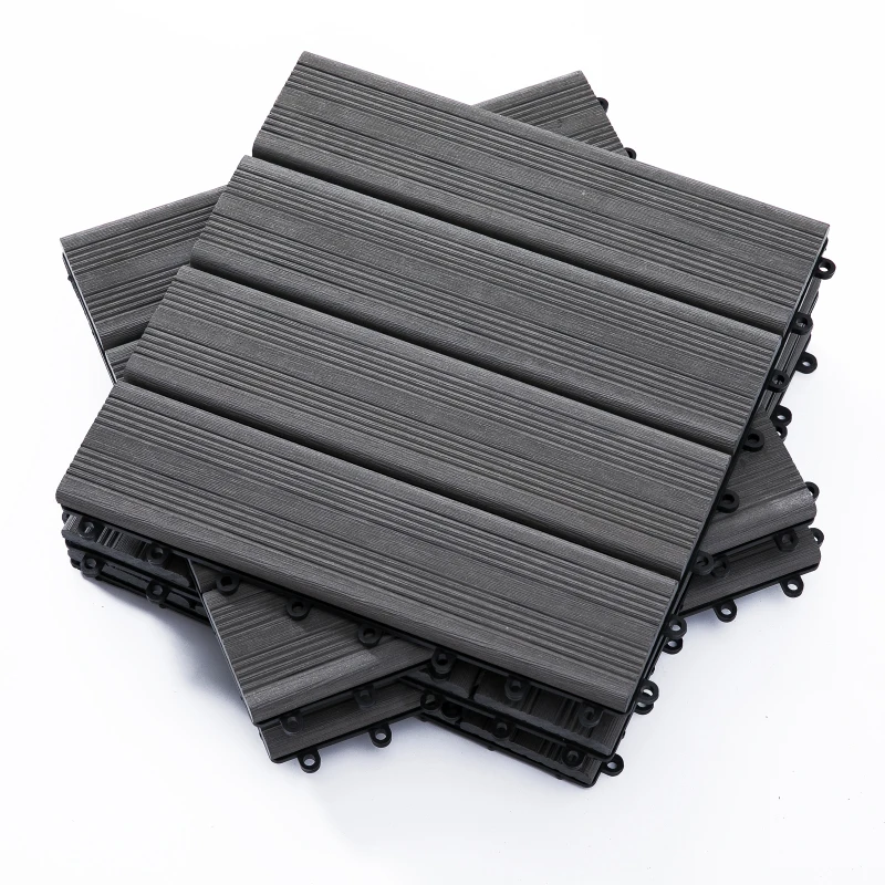 Outsunny Interlocking Decking Tiles, High-density Polyethylene, 30x30cm, 11pcs-Grey