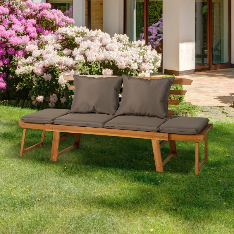 Outsunny 3 In 1 Folding Daybed Sofa Bench Wood Lounger W/Cushion Pillows