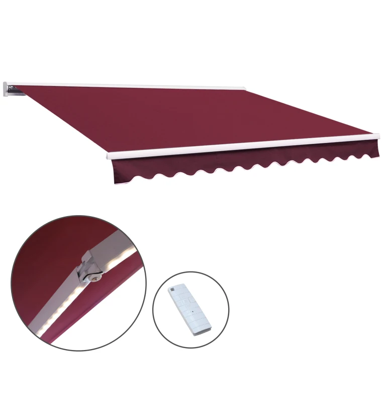 Outsunny 3.5 x 2.5m Garden Electric Motorised Manual Awning Door Outdoor Retractable Canopy Patio Shelter with LED Remote Control (Wine Red)