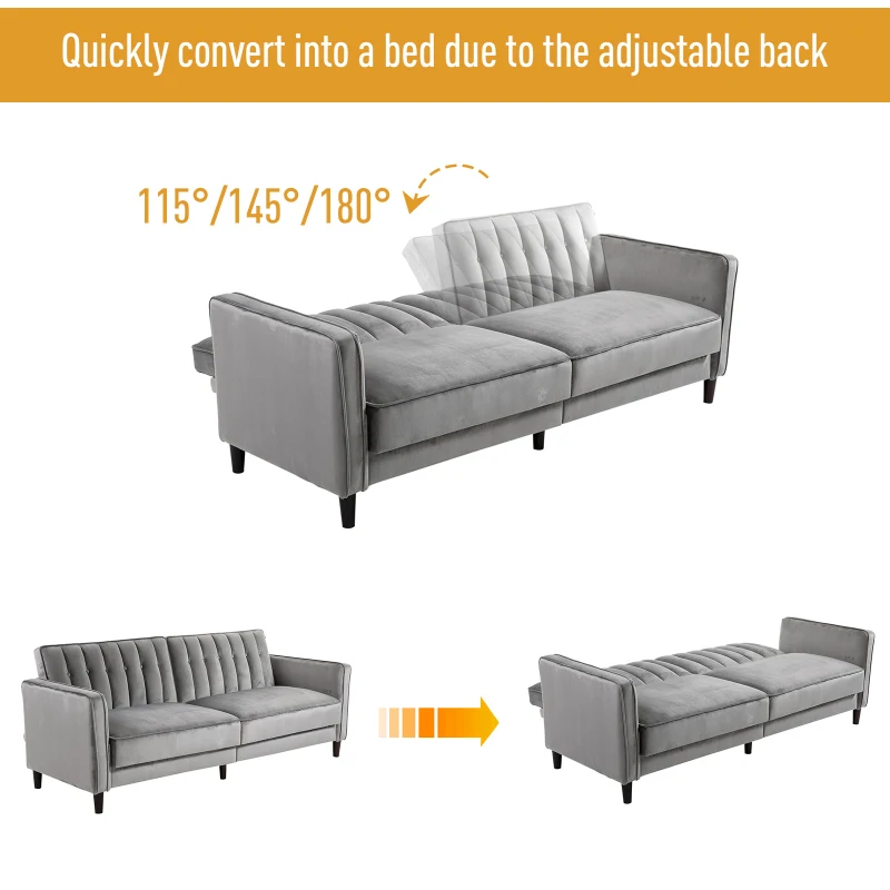 HOMCOM Sofa Bed Adjustable Back Thick Cushions, 205W x 98D x 98Hcm-Grey