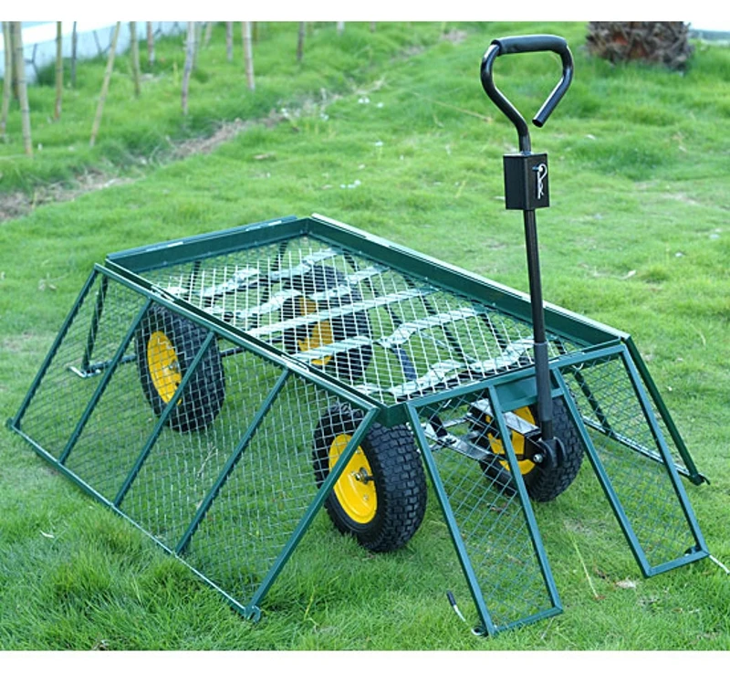 Outsunny Chariot de Transport à 4 Roues en Métal Vert 98 x 45 x 85 cm