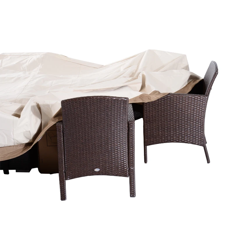 Outsunny Waterproof Furniture Cover For 7 pcs Table and Chairs Set, 600D Oxford Cloth, 330Lx213Wx58H cm-Beige/Coffee