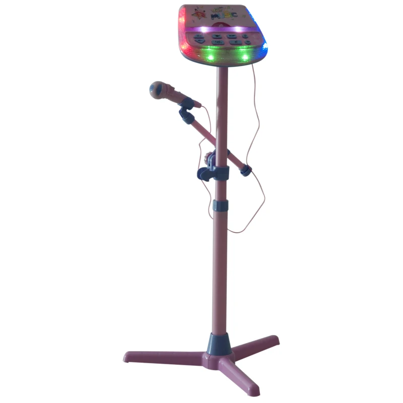 HOMCOM Kids Electronic Karaoke Microphone Stand Set-Pink
